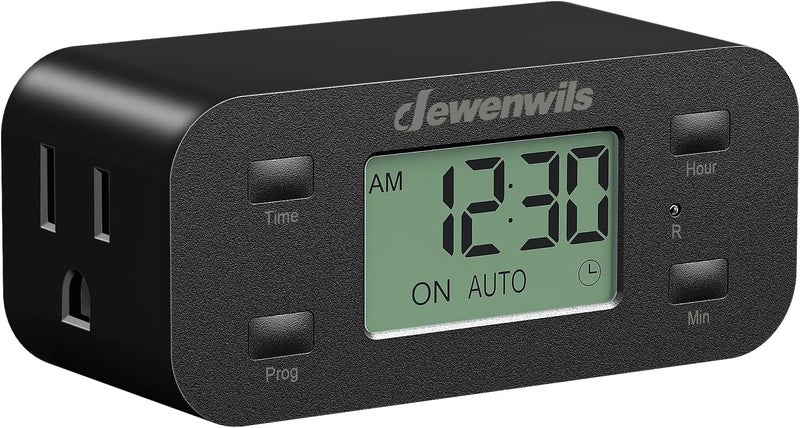 DEWENWILS 24 Hour Programmable Digital Timer Outlet with 1 Grounded Outlet, Timers for Electrical Outlets, Light Timer for Indoor Lamp Fan Aquarium, 125V/15A/1000W, 3 Prong, 1/2 HP, Black - Image 1
